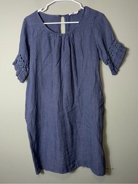 S&F 2005 Women's Blue Short-Sleeve Linen Dress Made in Italy Small